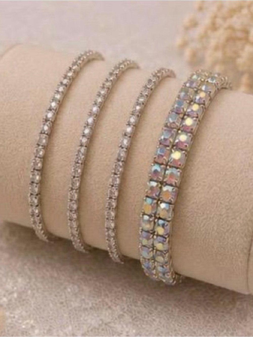 Iridescent & Clear Rhinestone Bracelet Set